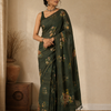Mehfil Floral – Deep Forest Green Printed Cotton Saree